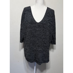 Express Women's Marled Knit V Neck Short Sleeve Tunic Sweater S Oversized Hi-lo